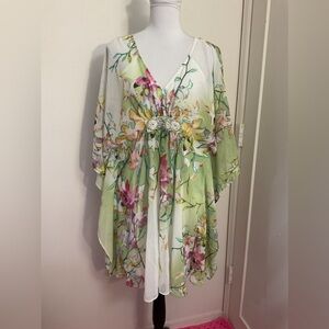 Jennifer Lopez Floral Kimono with Rhinestone Accent